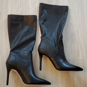 NEW Never worn Black leather 4 inch heel boots